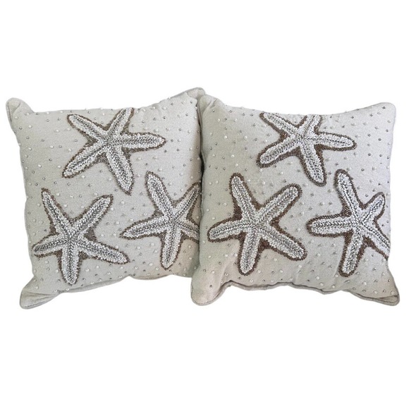 Coastal Collection Other - Coastal Collection Beaded Throw Pillow Set Starfish Sea Nautical 12” Silver
